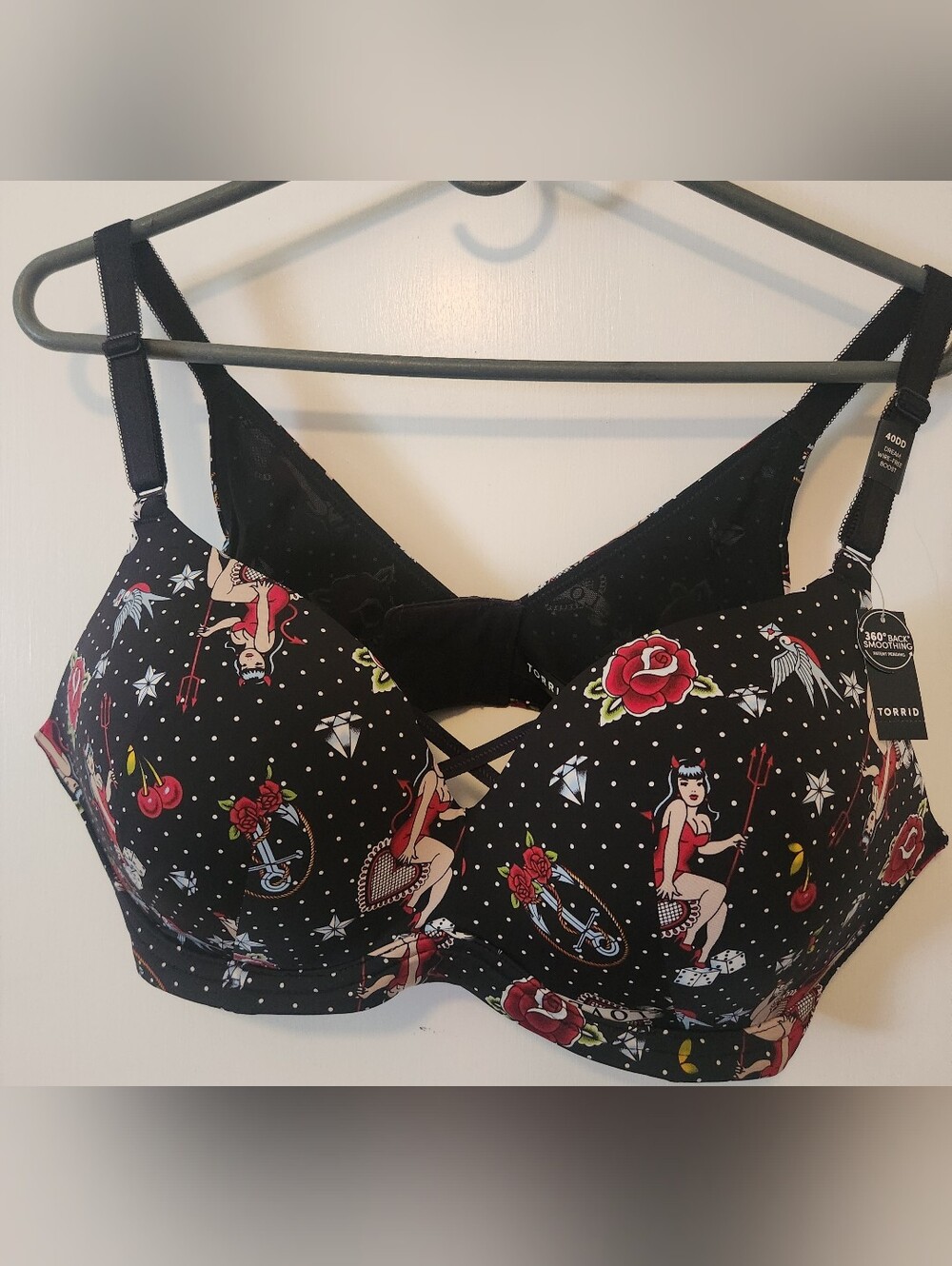 Torrid Bra Black Retro Pin-Up Girl 360 Back Smoothing 40DD NWT